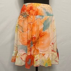 W Wrapper Floral Watercolor Print Chiffon Ruffle Hem Skirt | Size X-Large